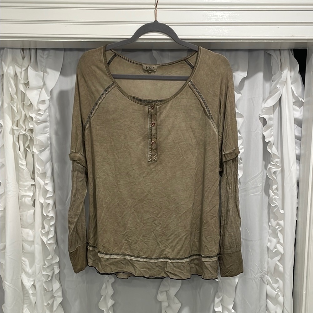 POL Women's Olive Long Sleeve Top nwot